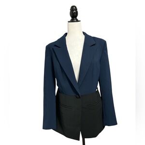 GOOD AMERICAN Fit & Flare Cut Out Colorblock Blazer